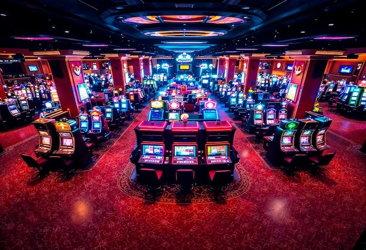Antarmuka permainan slot Hacksaw Gaming dengan tema visual yang menarik